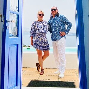 Boston Proper Blue and White Dress Size S